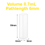 (VAOB07) 0.7ml Absorption Cuvette, Bonded, Lightpath 6mm, 30x6x8 mm, 2 Clear Windows