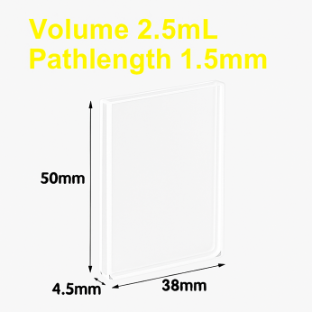 Cuvettes and Cells Custom Fabrication 106 (VAOF25) 2.5ml Absorption Cuvette, Fused, Lightpath 1.5mm, 50x38x4.5 mm, 2 Clear Windows