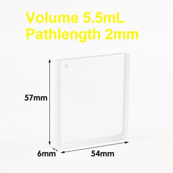 Cuvettes and Cells Custom Fabrication 108 (VAOF55) 5.5ml Absorption Cuvette, Fused, Lightpath 2mm, 57x54x6 mm, 2 Clear Windows
