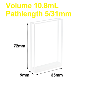 (VAOB108) 10.8ml Fluorescence Cuvette, Fused, Dual Lightpath 5/ 31mm, 72x35x9 mm, 4 Clear Windows