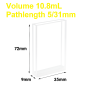 (VAOB108) 10.8ml Fluorescence Cuvette, Fused, Dual Lightpath 5/ 31mm, 72x35x9 mm, 4 Clear Windows