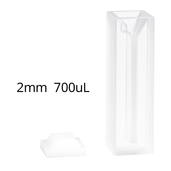 (VAOBM2) 0,7 mL semi-mikrokyvett, PTFE-lock, limmad, bredd 2 mm, 2 fönster