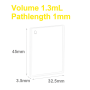 (VAOB13) 1.3ml Absorption Cuvette, Bonded, Lightpath 1mm, 45x32.5x3.5 mm, 2 Clear Windows