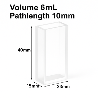 (VAOF6) Absorptiecuvette van 6 ml, gefuseerd, lichtpad 10 mm, 40x23x15 mm, 2 transparante vensters