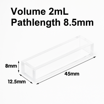Cuvettes and Cells Custom Fabrication 79 (VAOB20) 2ml Cuvette, Bonded, Lightpath 8.5mm, Large Opening, 8x45x12.5 mm, 2 Windows