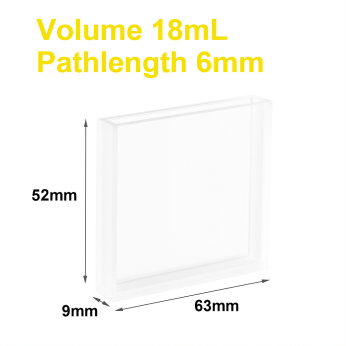 Cuvettes and Cells Custom Fabrication 102 (VAOF180) 18ml Absorption Cuvette, Fused, Lightpath 6mm, 52x63x9 mm, 2 Clear Windows
