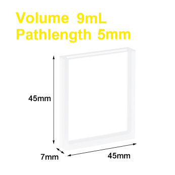 (VAOF9) Absorptiecuvet van 9 ml, gefuseerd, lichtpad 5 mm, 45x45x7 mm, 2 transparante vensters