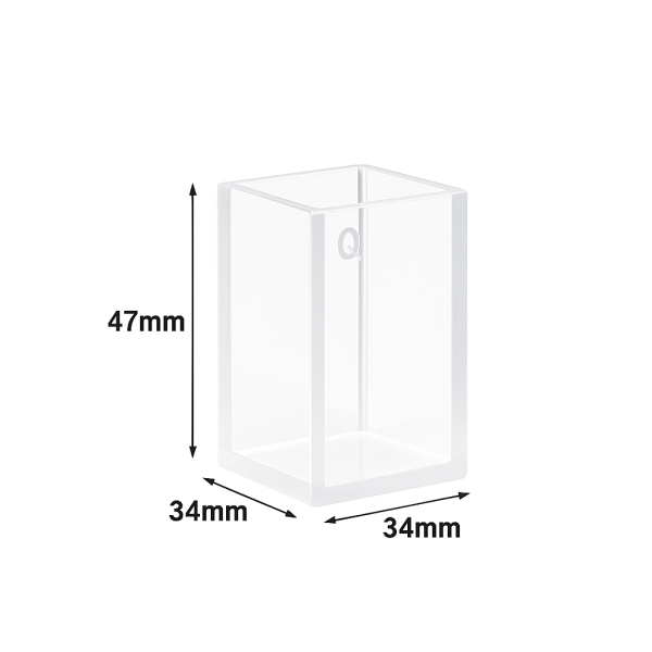 (VFOF47) 40mL Custom Cuvette, 47x34x34 mm, 4 Windows, Fused, Lightpath 30mm