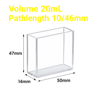 (VAOF1046) 20ml Fluorescence Cuvette, Fused, Dual Lightpath 10/ 46mm, 47x50x14 mm, 4 Clear Windows