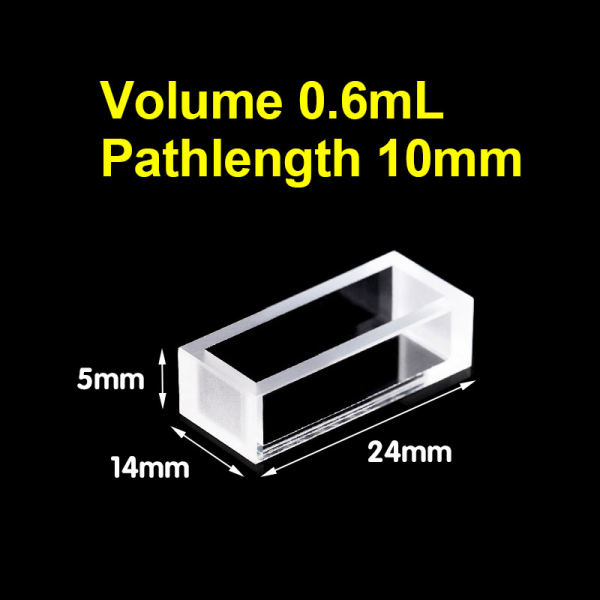 (VAOF06) Κουβέτα 0,6 ml, Fused, Lightpath 10mm, Μεγάλο άνοιγμα, 5x24x14 mm, 2 Clear Windows - Image 2