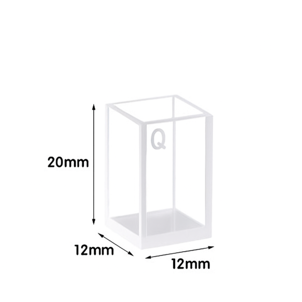 (VFOB20) Cubeta personalizada de 1,9 ml, 20 x 12 x 12 mm, 4 ventanas, unida, paso de luz de 10 mm