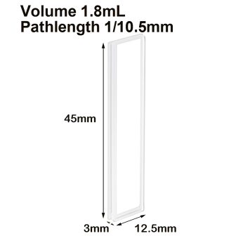 (VAOF18) 1.8ml Cuvette, Fused, Dual Lightpath 1mm or 10.5mm, 45×12.5×3 mm, 4 Windows