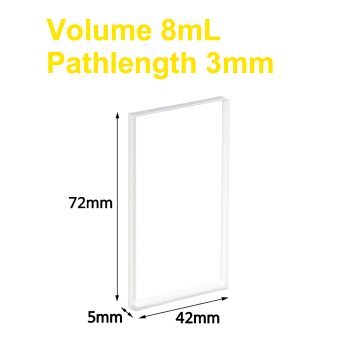 (VAOB8) 8 ml Absorptiecuvette, Gefuseerd, Lichtpad 3 mm, 72x42x5 mm, 2 heldere vensters