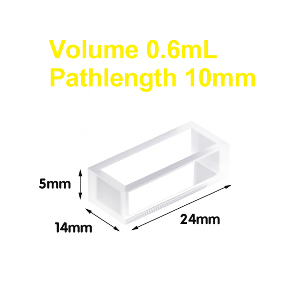 (VAOF06) Κουβέτα 0,6 ml, Fused, Lightpath 10mm, Μεγάλο άνοιγμα, 5x24x14 mm, 2 Clear Windows