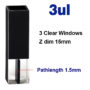 (VFOB03) 3uL Ultra Micro Fluorescence Cuvette, Black Walls, Bonded, 3 Windows, Lightpath 1.5mm