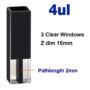 (VFOB04) 4uL Ultra Micro Fluorescence Cuvette, Black Walls, Bonded, 3 Windows, Lightpath 2mm