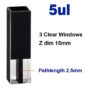 (VFOB05) 5uL Ultra Micro Fluorescence Cuvette, Black Walls, Bonded, 3 Windows, Lightpath 2.5mm