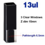 (VFOB13) 13uL Ultra Micro Fluorescence Cuvette, Black Walls, Bonded, 3 Windows, Lightpath 6.5mm