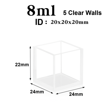 (V5ML20N) 8 mL Large Cuvette, 5 Windows, No Cover, Molded, Lightpath 20mm, 22x24x24 mm