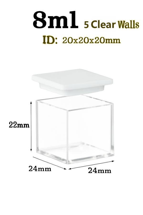 (V5ML20P) 8 mL Large Cuvette, 5 Windows, PTFE Cover, Molded, Lightpath 20mm, 22x24x24 mm
