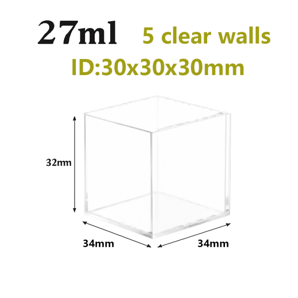 (V5ML30P) 27 mL Large Cuvette, 5 Windows, PTFE Cover, Molded, Lightpath 30mm, 32x34x34 mm