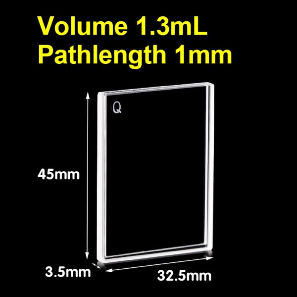 (VAOB13) 1.3ml Absorption Cuvette, Bonded, Lightpath 1mm, 45x32.5x3.5 mm, 2 Clear Windows - Image 2