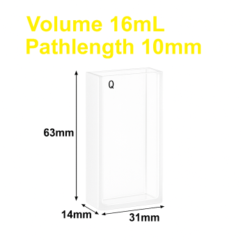 Cuvettes and Cells Custom Fabrication 111 (VAOB16) 16ml Absorption Cuvette, Bonded, Lightpath 10mm, 63x31x14 mm, 2 Clear Windows