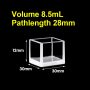 (VAOB85) Fluorescentiecuvette van 8,5 ml, gebonden, lichtpad 28 mm, 12x30x30 mm, 4 heldere vensters