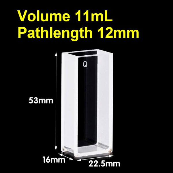 (VAOF11) 11ml Absorption Cuvette, Fused, Lightpath 12mm, 53x22.5x16 mm, 2 Clear Windows - Image 2