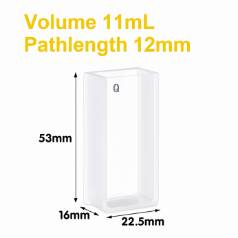Cuvettes and Cells Custom Fabrication 110 (VAOF11) 11ml Absorption Cuvette, Fused, Lightpath 12mm, 53×22.5×16 mm, 2 Clear Windows
