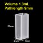 (VAOF13) 1,3 ml Absorptionskuvette, Fused, Lightpath 9 mm, 25x8x11 mm, 2 klare vinduer