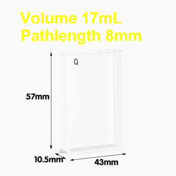 Cuvettes and Cells Custom Fabrication 112 (VAOF178) 17ml Absorption Cuvette, Fused, Lightpath 8mm, 57x43x10.5 mm, 2 Clear Windows