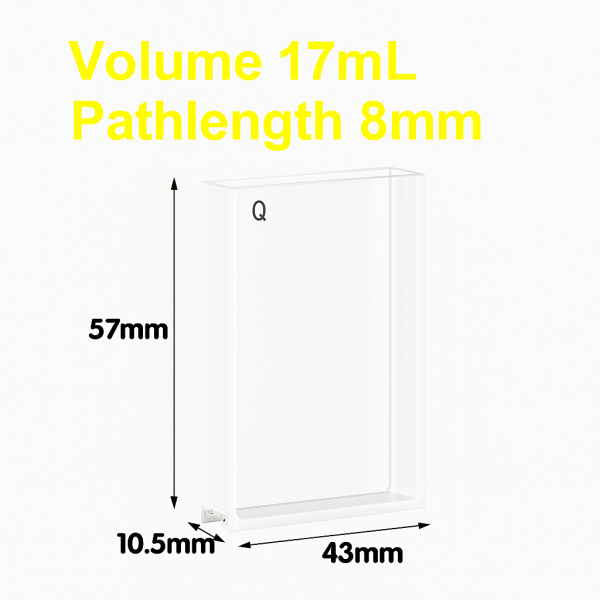 (VAOF178) 17ml Absorption Cuvette, Fused, Lightpath 8mm, 57x43x10.5 mm, 2 Clear Windows