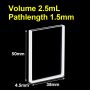 (VAOF25) 2,5 ml absorptiecuvette, gefuseerd, lichtpad 1,5 mm, 50x38x4,5 mm, 2 heldere vensters