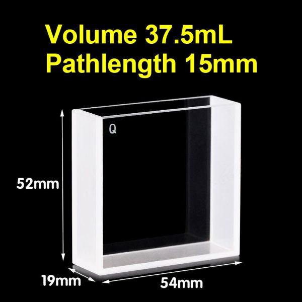 (VAOF375) 37.5ml Absorption Cuvette, Fused, Lightpath 15mm, 52x54x19 mm, 2 Clear Windows - Image 2