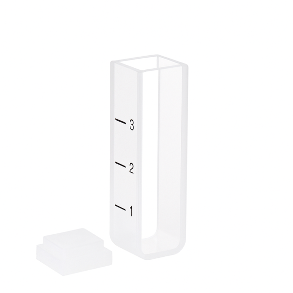 (VAOFL1) Cuvette de absorção de 3,5 mL com marcações de volume, tampa PTFE, Fundido, Base Redonda, Lightpath 10mm