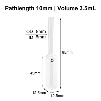 Cuvettes and Cells Custom Fabrication 63 (VAOMT01) 3.5mL Cell w/ Quartz Tube, Tube OD 8mm, Height 95mm, 2 Windows, Lightpath 10mm, Molded