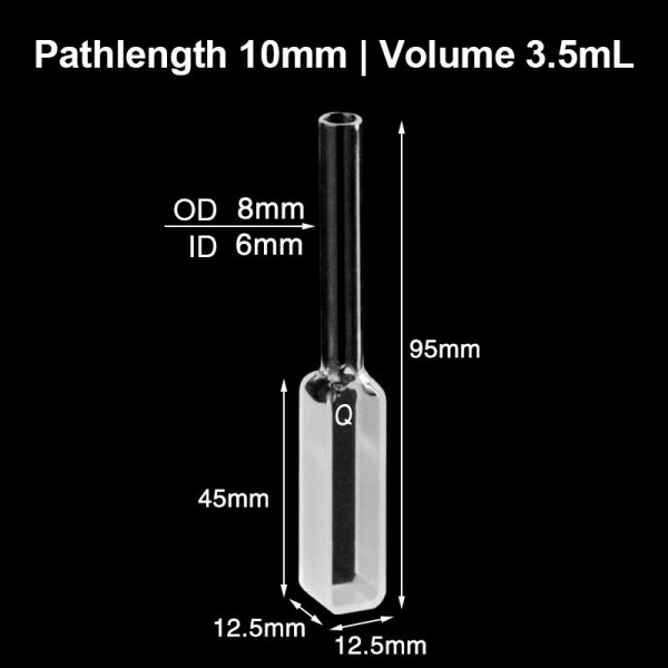 (VAOMT01) 3,5 ml cel met kwartsbuis, buitendiameter buis 8 mm, hoogte 95 mm, 2 vensters, lichtpad 10 mm, gegoten - Image 2