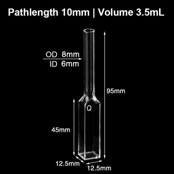 (VAOMT02) 3.5mL Cell w/ Quartz Tube, Tube OD 8mm, Height 95mm, 4 Windows, Lightpath 10mm, Molded - Image 2