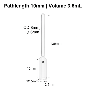 (VAOMT03) 3.5mL Cell w/ Quartz Tube, Tube OD 8mm, Height 135mm, 4 Windows, Lightpath 10mm, Molded