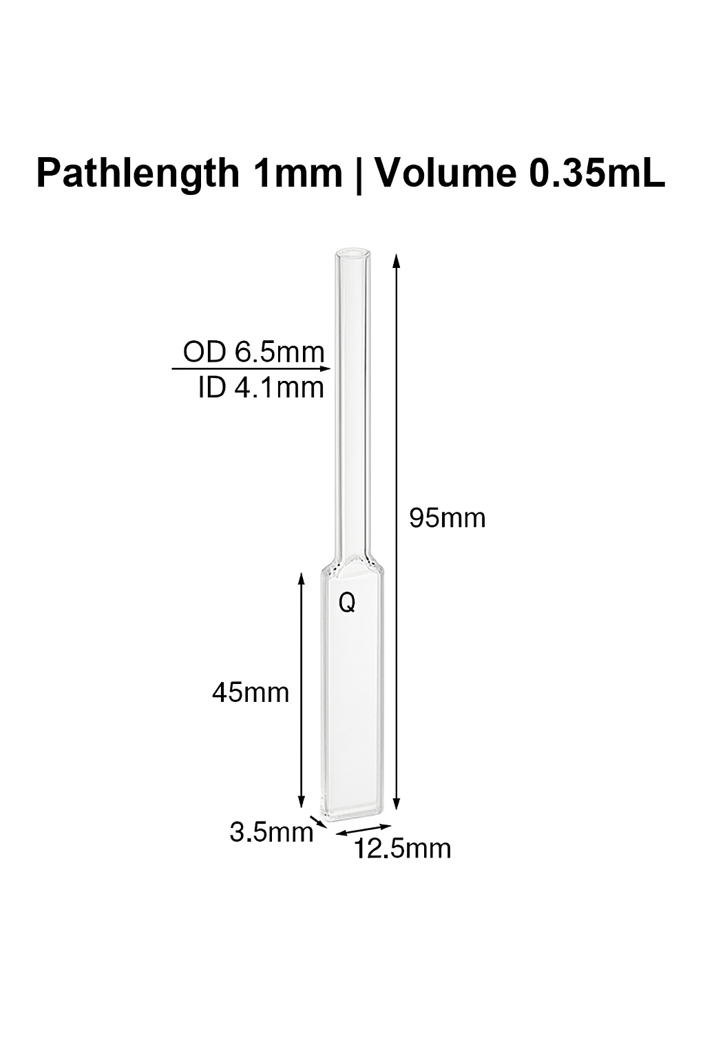 (VAOMT06) 0.35mL Cell w/ Quartz Tube, Tube OD 6.5mm, Height 95mm, 2 Windows, Lightpath 1mm