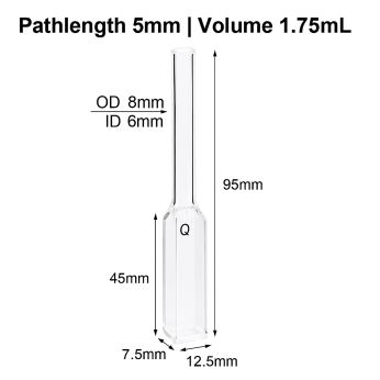 (VAOMT05) 1.75mL Cell w/ Quartz Tube, Tube OD 8mm, Height 95mm, 4 Windows, Lightpath 5mm, Molded