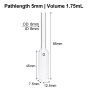 (VAOMT05) 1.75mL Cell w/ Quartz Tube, Tube OD 8mm, Height 95mm, 4 Windows, Lightpath 5mm, Molded