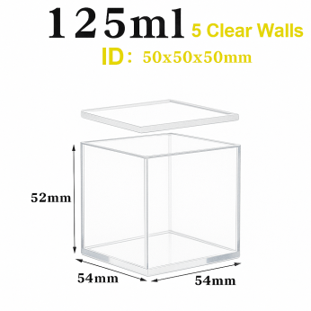(VFML50Q) 125 mL Large Cuvette, 4 Windows, Quartz Cover, Molded, Lightpath 50mm, 52x54x54 mm