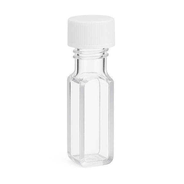 (VFSM29) Cuvette Fluaraiseachta 3mL le caipín scriú, Airde Gearr 48x12.5x12.5 mm