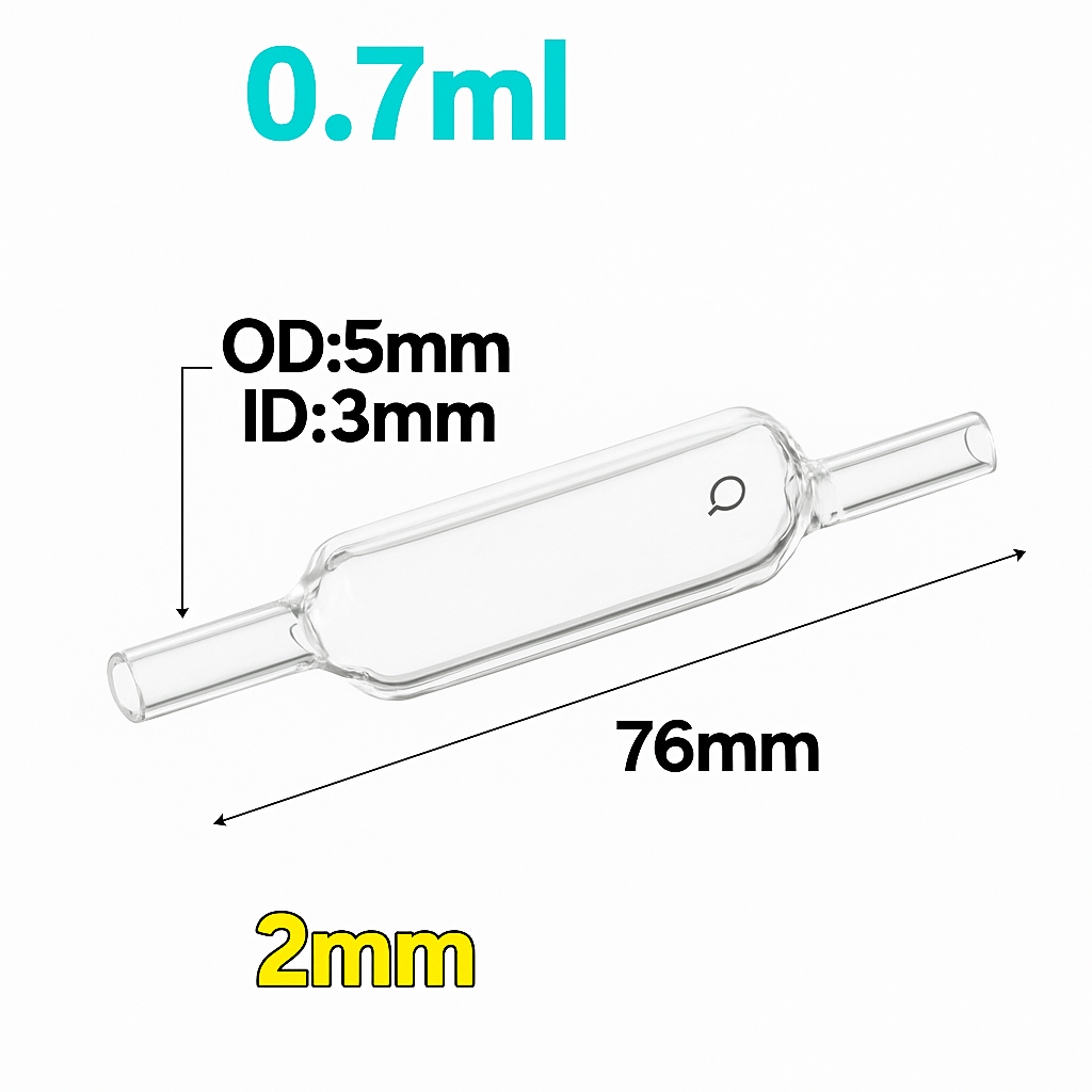 (VLM02) 0.7mL Flow Cell, Tube OD 5mm, Height 76mm, 2 Windows, Lightpath 2mm, Molded