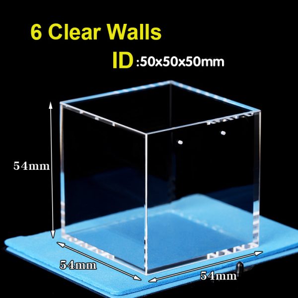 (VLM6W) 125mL flowcelle med indløb/udløb, 6 klare vægge, hul 1,2 mm, lysvej 50 mm, støbt