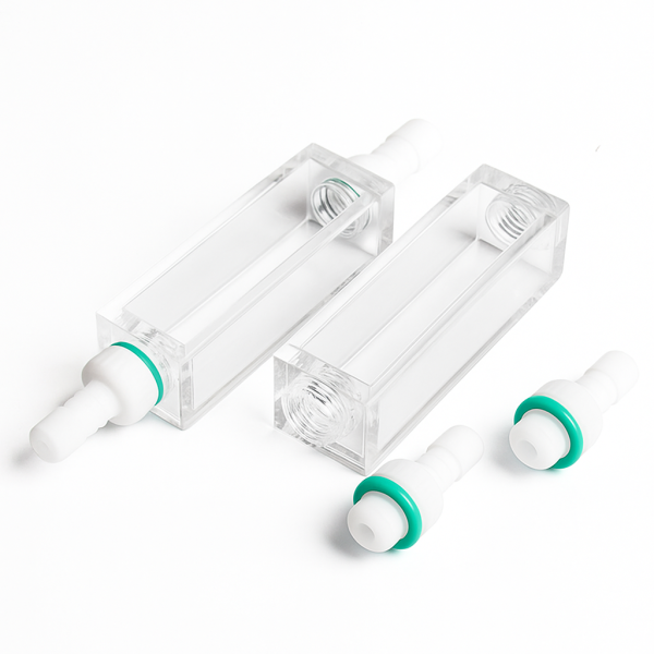 (VLMEE) 3.5mL Flow Cell, Screw PTFE Connectors, 4 Windows, Lightpath 10mm, Molded - Image 4