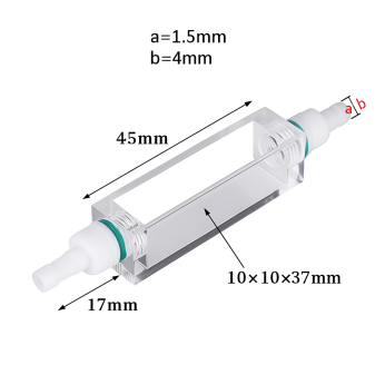 (VLMEE) 3.5mL Flow Cell, Screw PTFE Connectors, 4 Windows, Lightpath 10mm, Molded
