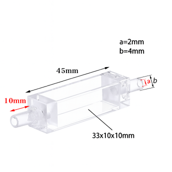 (VLMF10) Celda de flujo continuo de 3,5 ml, sin burbujas, paso de luz de 10 mm, 4 ventanas, moldeado